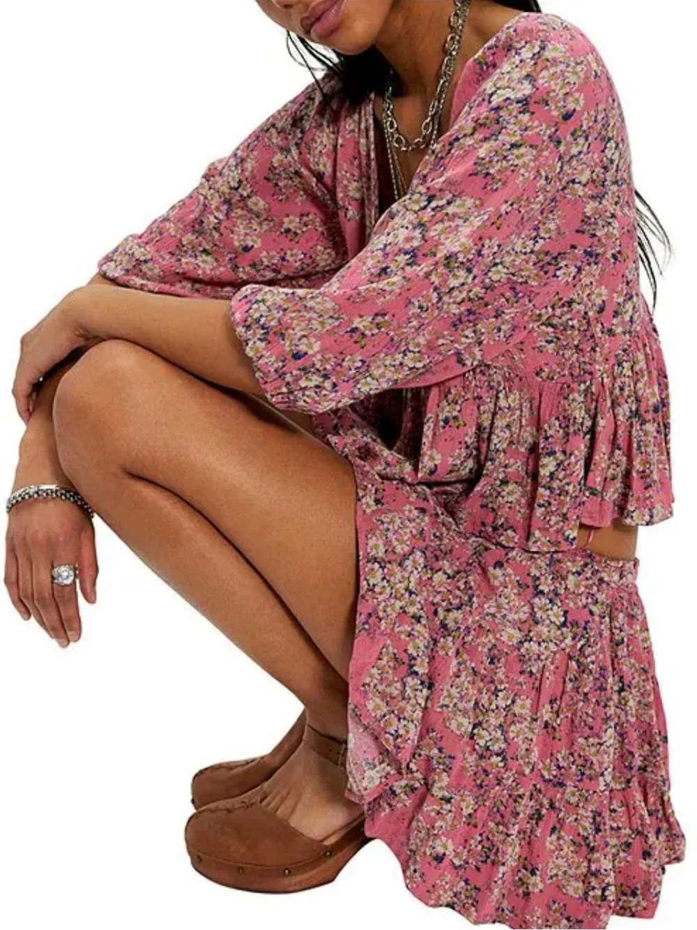 NWT🌷Free People Calla Lilly Floral Printed V-neck 3/4 Sleeve Top & Skirt Set